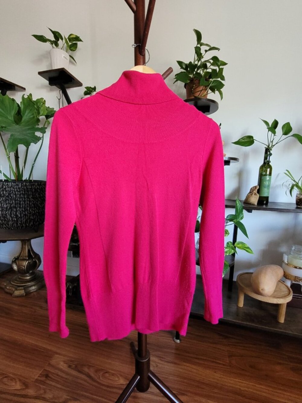 LIST Hot Pink Cowl Neck Knit Sweater Top Long Sleeve Pullover, Womens Size M - Picture 2 of 3